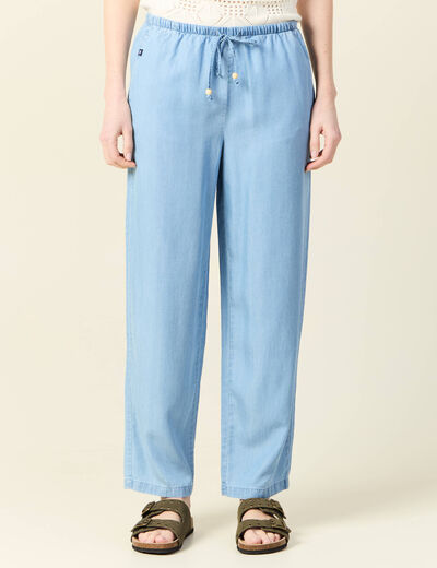 Pantalon jogger droit denim bleach femme