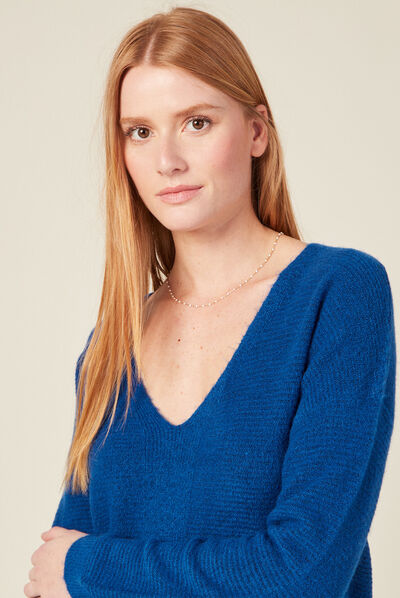Pull manches longues bleu electrique femme