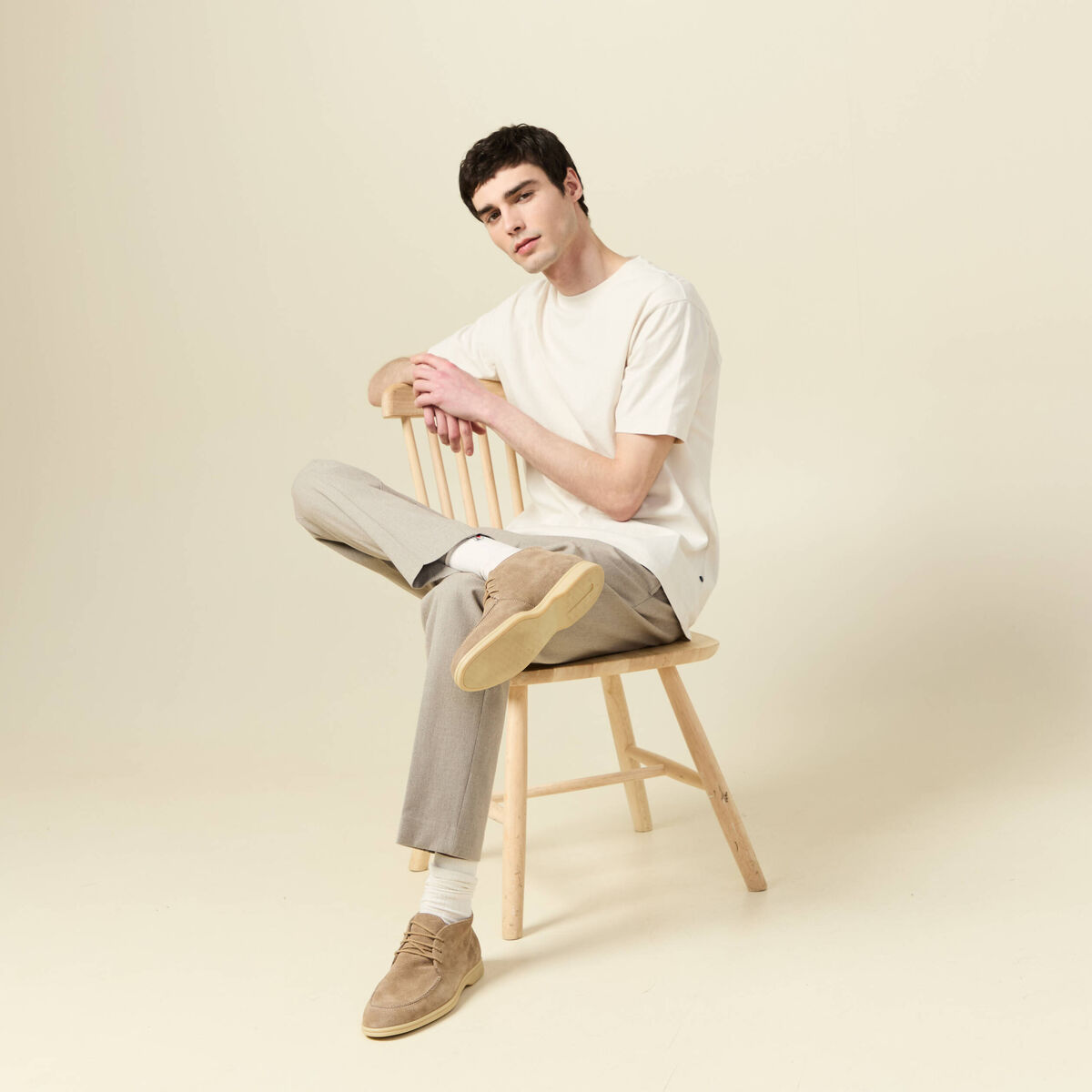 T-shirt ample en coton manches courtes ecru homme