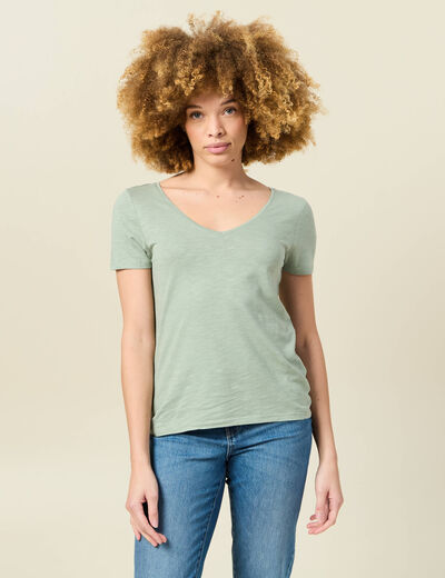 T-shirt manches courtes vert kaki femme