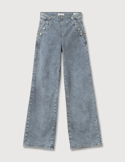 Pantalon large &agrave; pont taille haute denim used femme