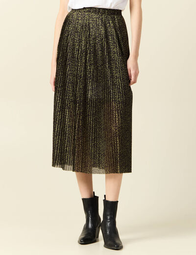 Jupe longue évasée plissée vert kaki femme