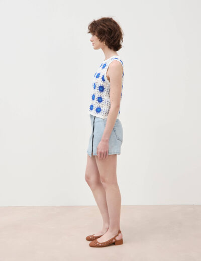 D&eacute;bardeur crochet col rond sans manches bleu electrique femme