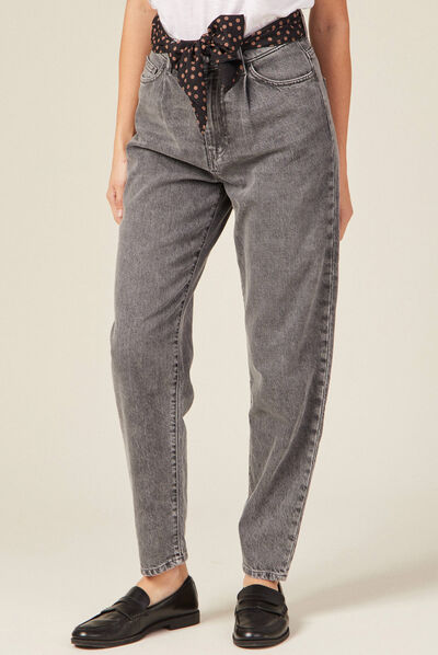 Jeans slouchy ceinturé denim snow gris femme