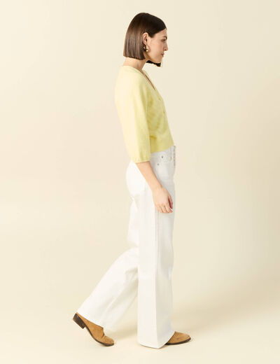 Gilet manches 3/4 jaune pastel femme