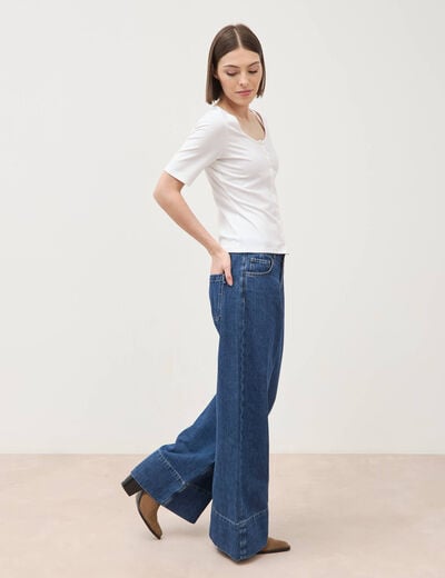 T-shirt c&ocirc;tel&eacute; ajust&eacute; manches courtes blanc femme