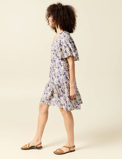 Robe col V manches courtes bleu femme
