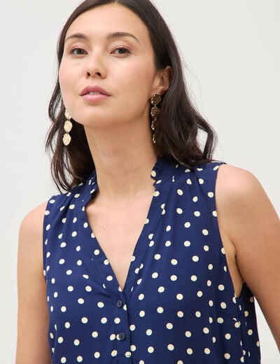 Top sans manches col v fluide bleu femme