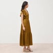 Robe fluide col v manches courtes vert olive femme