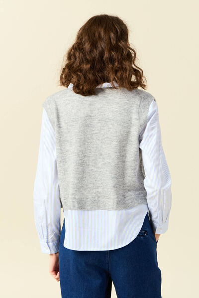 Pull 2-en-1 éco-responsable gris femme