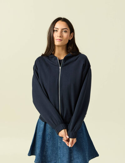 Sweat &agrave; capuche manches longues doubl&eacute; bleu marine femme