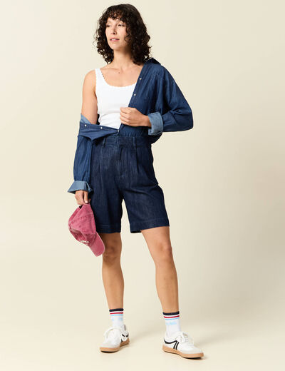 Bermuda droit pinces en jean denim brut femme