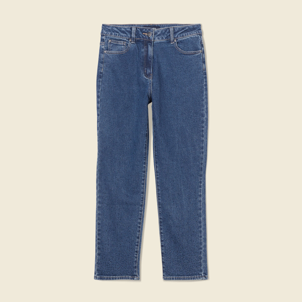 Jeans straight taille haute denim stone femme