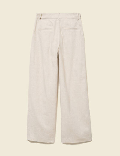 Pantalon large taille haute sable femme