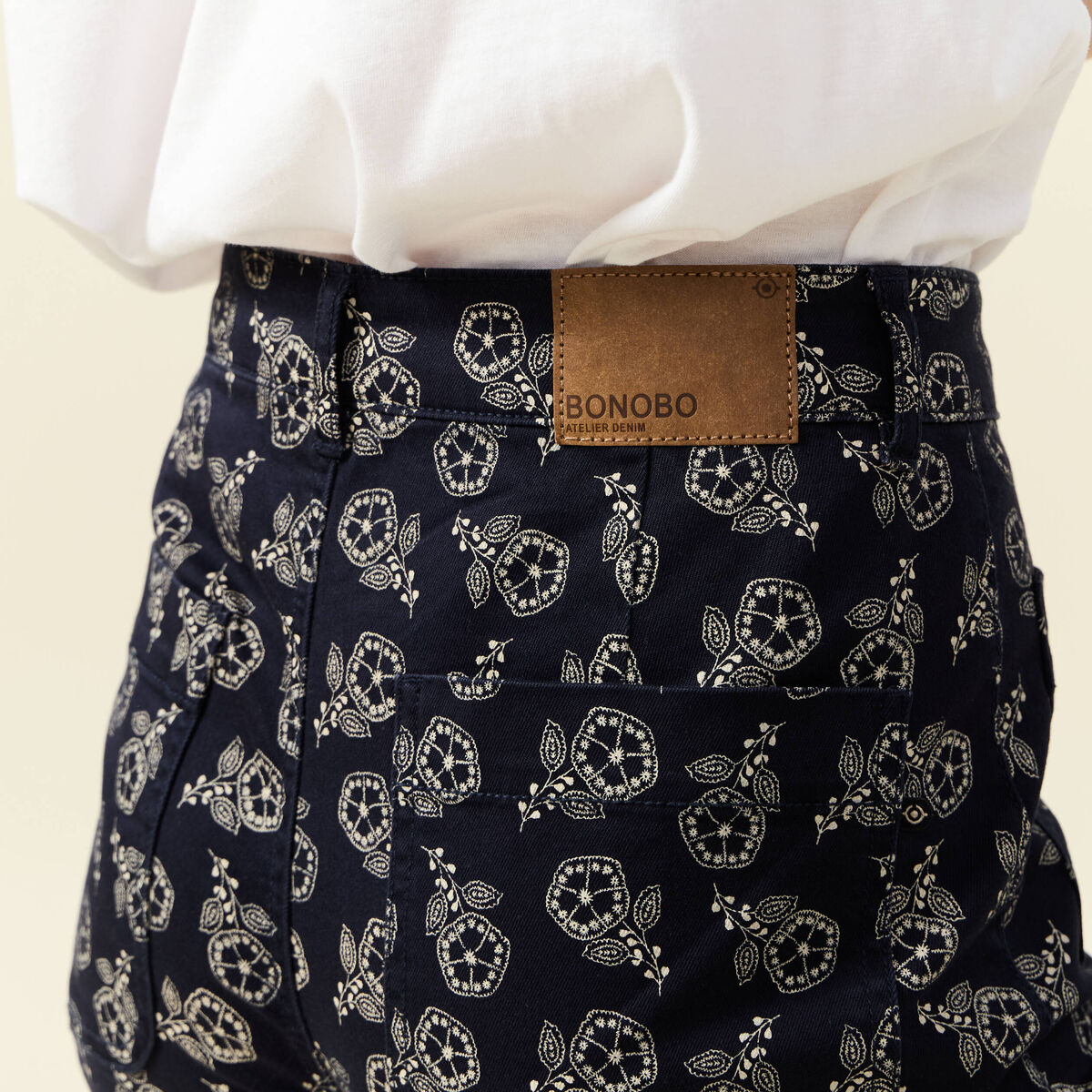 Pantalon large cropped taille haute bleu marine femme