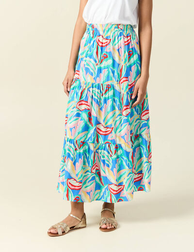 Jupe longue évasée multicolore femme