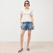 T-shirt cintr&eacute; fronc&eacute; manches courtes ivoire femme
