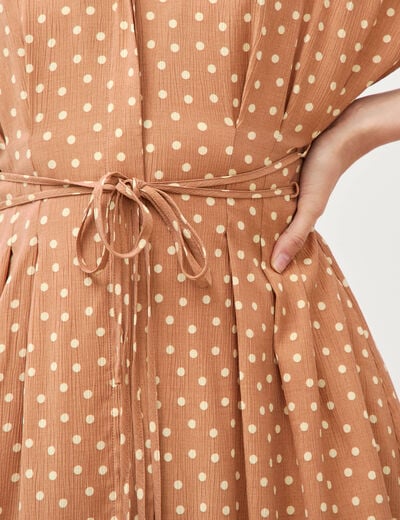 Robe fluide col v manches courtes marron clair femme