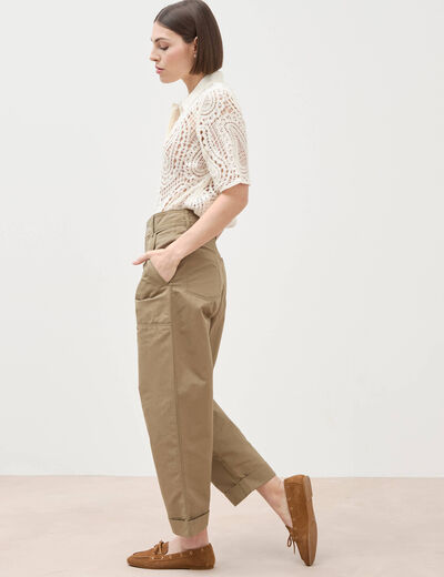 Pantalon loose taille haute vert kaki femme