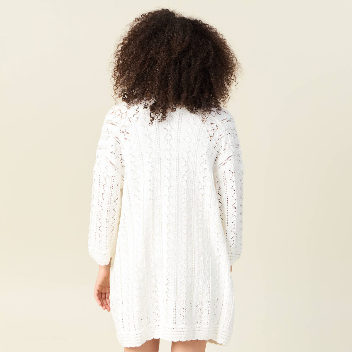 Gilet long ajouré ecru femme
