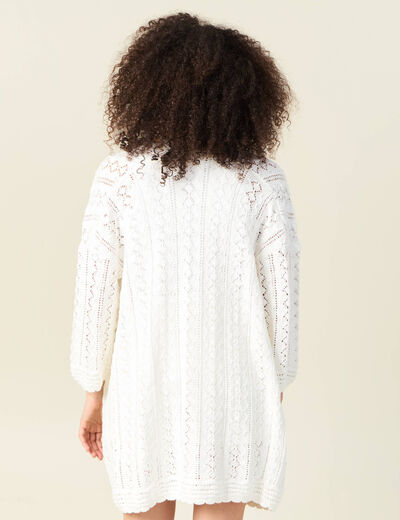 Gilet long ajouré ecru femme