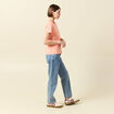 T-shirt cintr&eacute; col rond manches courtes rose corail femme