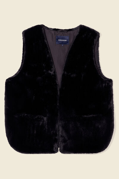 Veste droite fausse fourrure noir femme