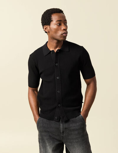 Chemise manches courtes col polo noir homme