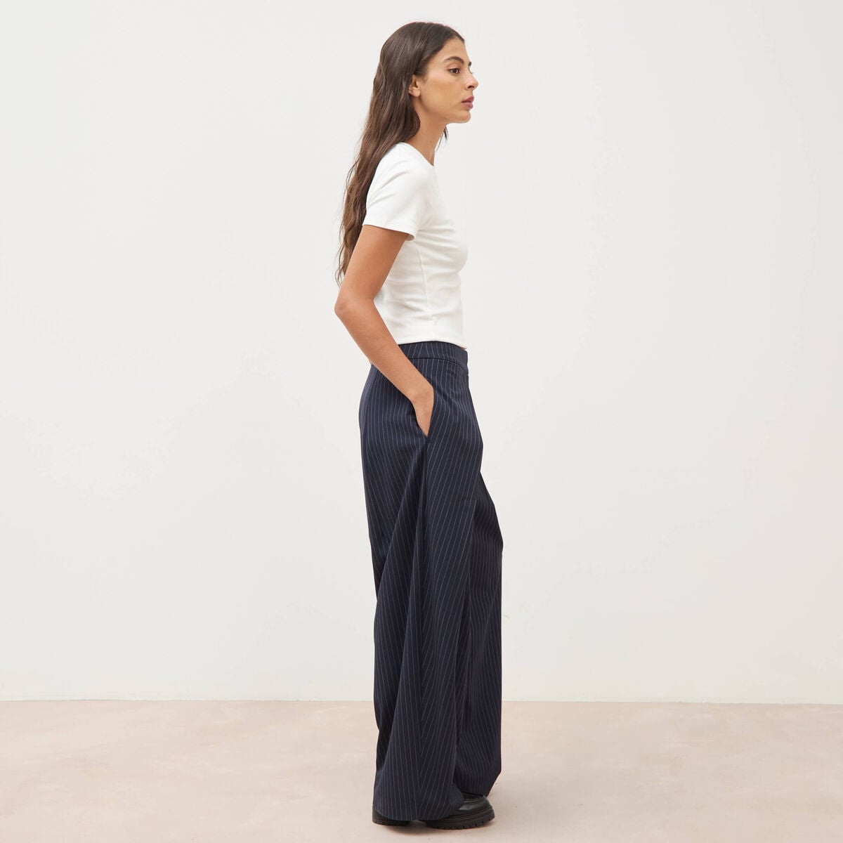 Pantalon ample taille standard bleu marine femme