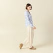 Chemise en coton col V manches longues bleu gris femme