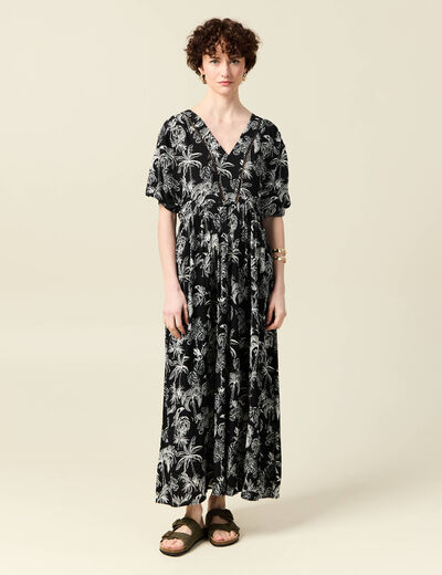 Robe longue droite dos en V noir femme