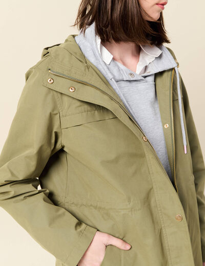 Parka longue à capuche vert kaki femme