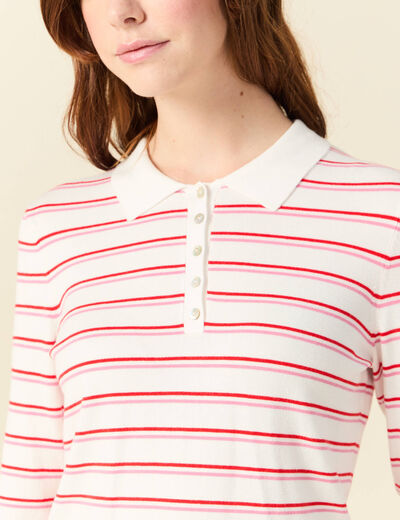 Polo ray&eacute; manches longues blanc femme