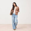 Veste droite manches longues col rond camel femme