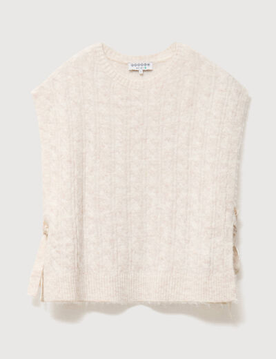 Pull droit cropped sans manches creme femme