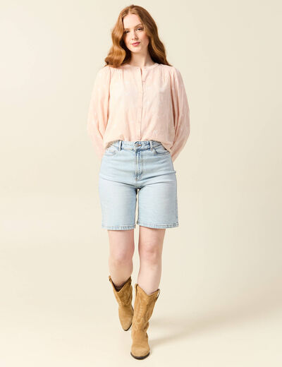 Blouse manches longues brodée rose poudrée femme