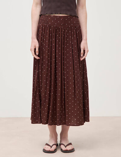Jupe taille haute fluide marron femme