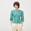 T-shirt cintr&eacute; col rond manches longues vert femme