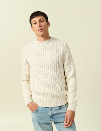 Pull col rond manches longues ecru homme