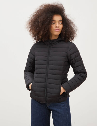 Doudoune ajust&eacute;e mi-longue &agrave; capuche noir femme