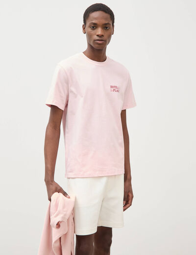 T-shirt droit en coton col rond rose poudr&eacute;e homme