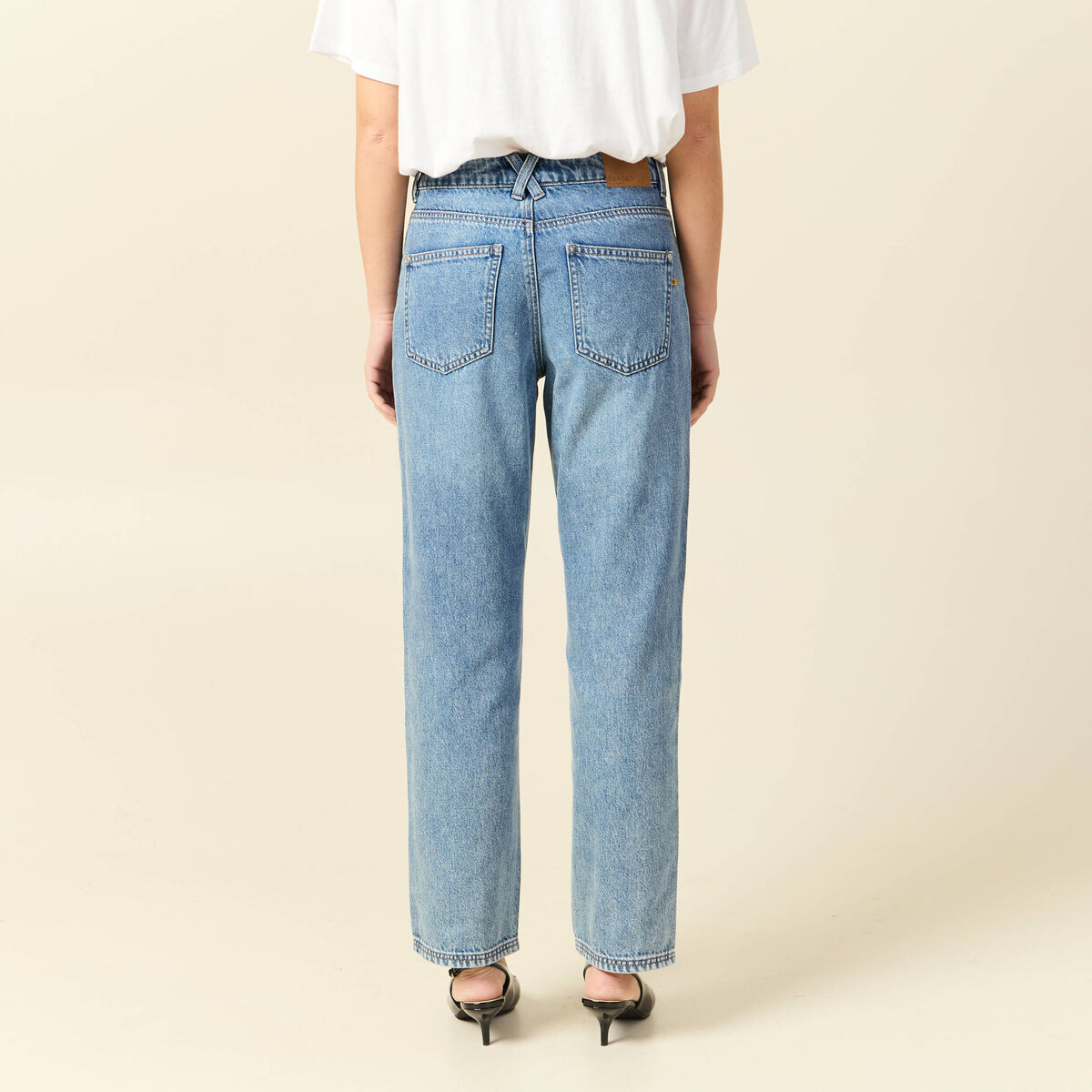 Jeans taille haute avec strass denim used femme
