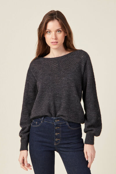 Pull manches longues gris foncé femme
