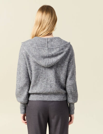 Gilet manches longues capuche gris clair femme