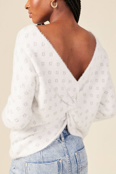 Pull manches longues ecru femme