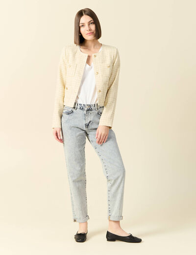 Jeans girlfriend 5 poches denim snow bleu femme