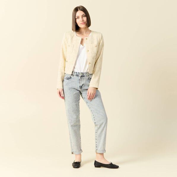 Jeans girlfriend 5 poches denim snow bleu femme