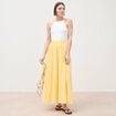 Jupe longue &eacute;vas&eacute;e en coton doubl&eacute;e jaune clair femme