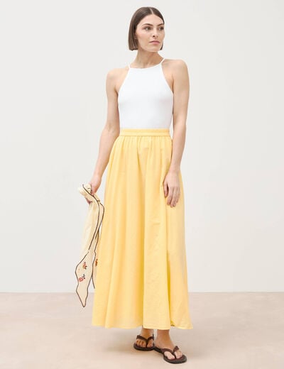Jupe longue &eacute;vas&eacute;e en coton doubl&eacute;e jaune clair femme