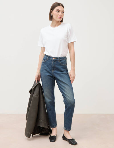 Jeans mom 7/8&egrave;me bleu femme